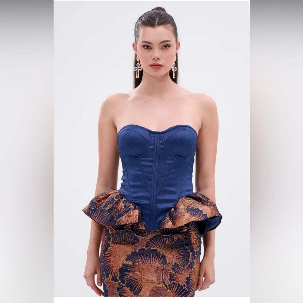 AKIRA Lady Lux Brocade Corset Top & Bubble Hem Midi Skirt Set - Picture 8 of 14